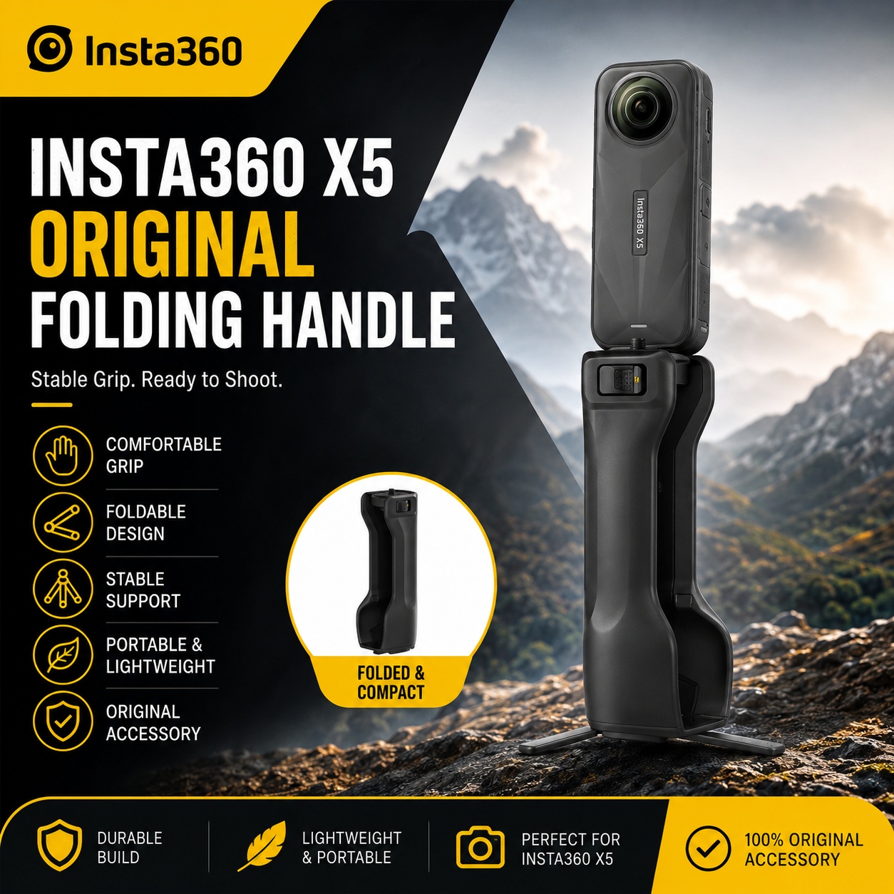 Folding Handle for Insta360 X5 - огляд і ціна Photography Grip Insta360 X5